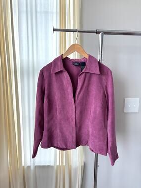 Vintage Sonoma Top Petite Large Mauve Faux Suede Button Y2K Western Boho Chic